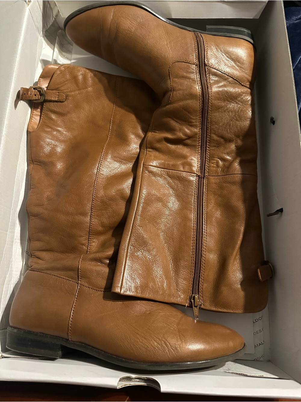 Women's Tan Leather Mid-Calf Zip Boots